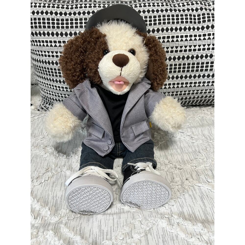 Build-A-Bear Puppy Dog White Brown Stuffed Animal Complete with Outfit